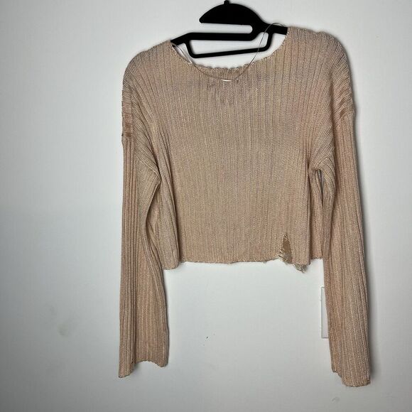 Urban Outfitters Tan Distressed Cropped Sweater Size S Long Sleeve Casual Grunge - Picture 5 of 7